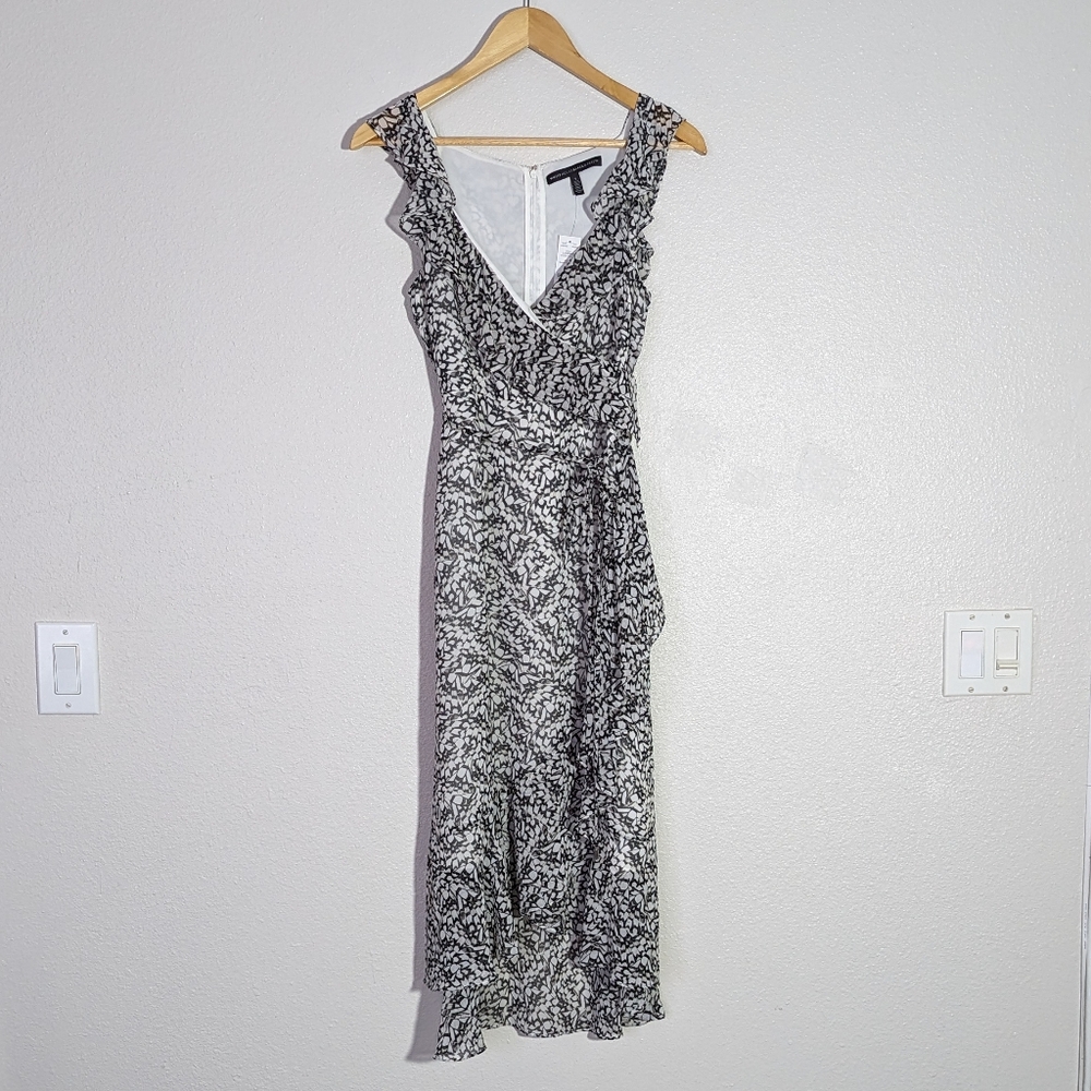 Ruffle Wrap Midi Butterfly Print Dress